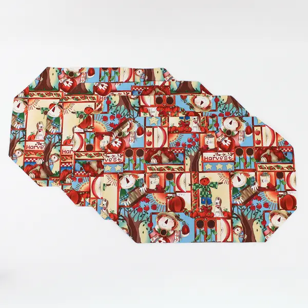 Lot Of 4 Handmade Red/Green Harvest/Scarecrow/Fall Fabric Placemats 17.5"x11.5"