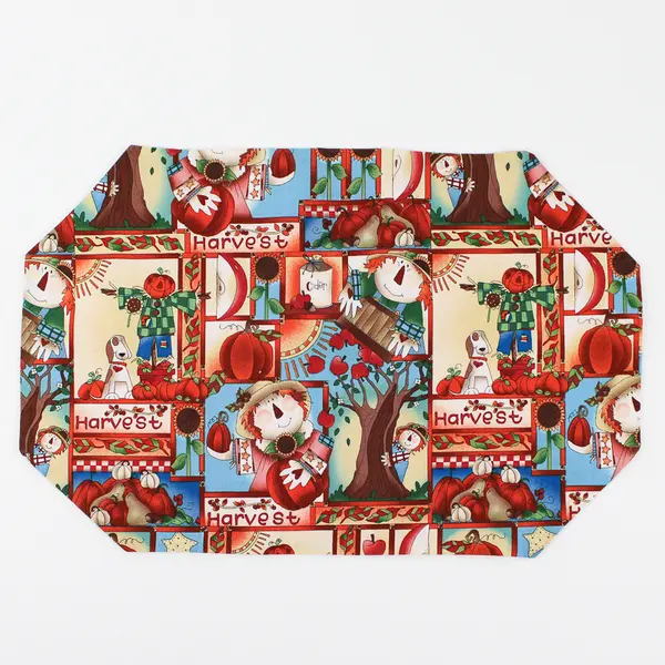 Lot Of 4 Handmade Red/Green Harvest/Scarecrow/Fall Fabric Placemats 17.5"x11.5"