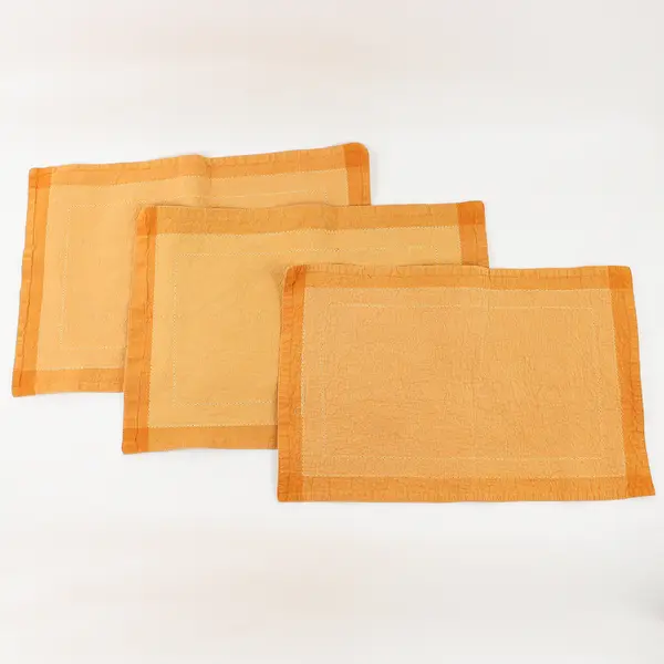 Lot Of 3 Unbranded Solid Mustard Yellow Color Fabric Placemats 12.75" x 19"
