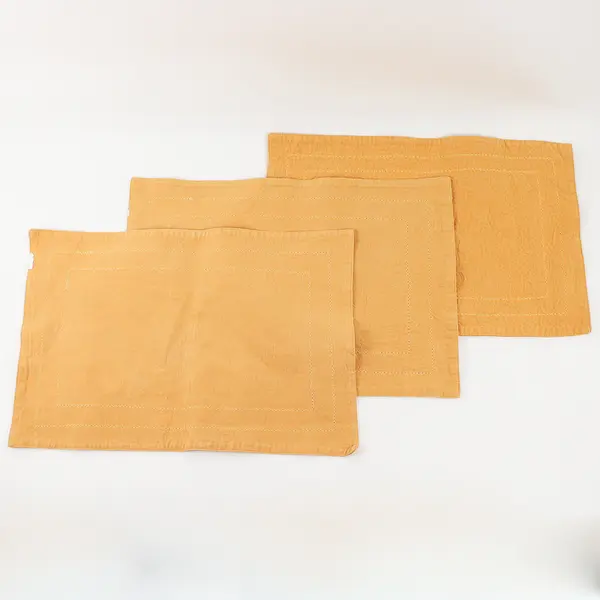 Lot Of 3 Unbranded Solid Mustard Yellow Color Fabric Placemats 12.75" x 19"