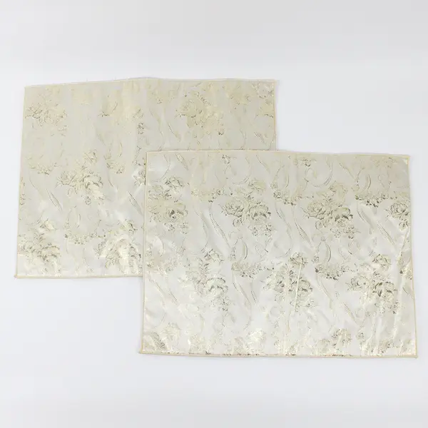 Lot Of 2 Unbranded Matching Gold/Cream Floral Fabric Placemats 13" x 17"