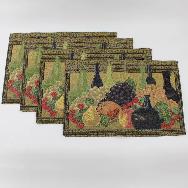 Lot Of 4 Unbranded Wine/Grapes Rectangle Fabric Placemats 13" x 19.5"