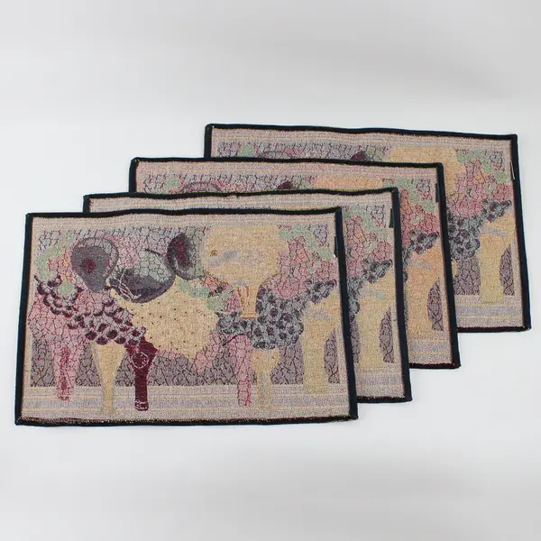 Lot Of 4 Unbranded Wine/Grapes Rectangle Fabric Placemats 13" x 19.5"