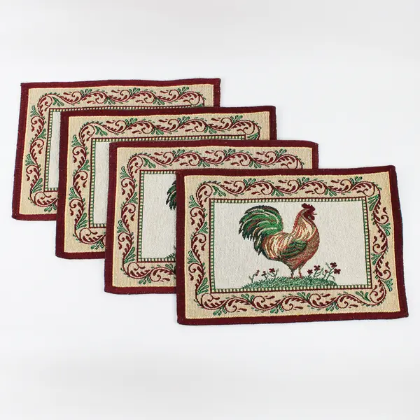 Lot Of 4 Unbranded Rooster/Tuscan Rectangle Fabric Placemats 11.5" x 16.5"