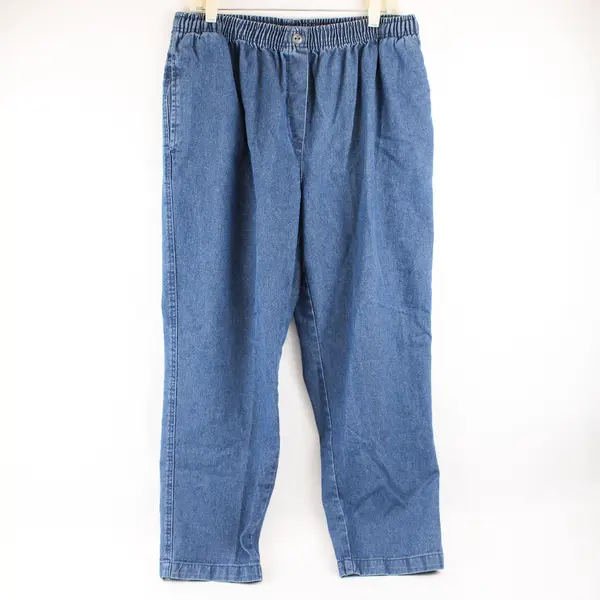 Woman Within Blue Medium Wash Tapered-Leg Pull-On Pants Women's 18W Petite