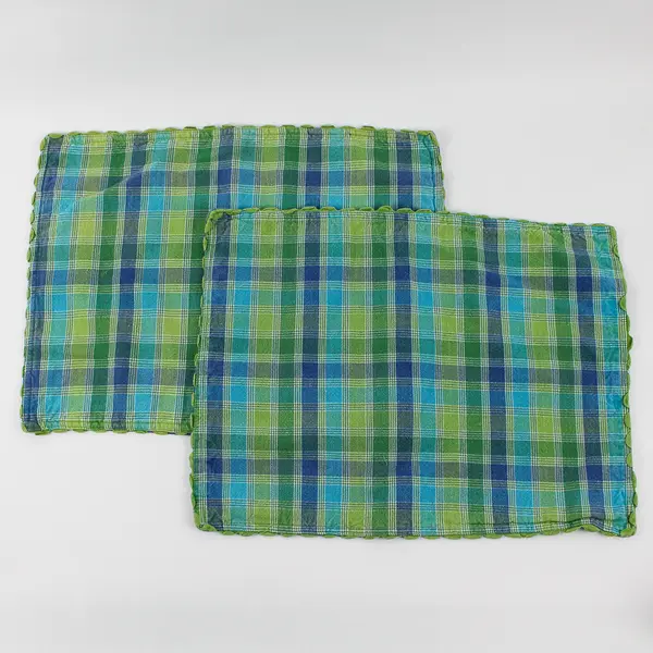Lot Of 2 Tag Blue/Green Plaid Rectangle Fabric Placemats 13.5" x 18"
