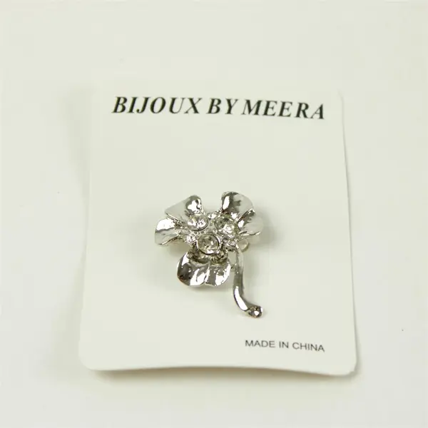 Vintage Now Bijoux by Meera Clear Rhinestone Silver Tone Clover Brooch