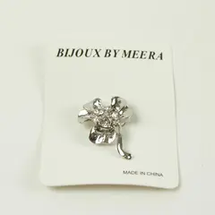Vintage Now Bijoux by Meera Clear Rhinestone Silver Tone Clover Brooch