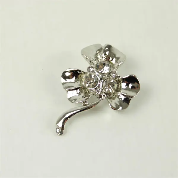 Vintage Now Bijoux by Meera Clear Rhinestone Silver Tone Clover Brooch