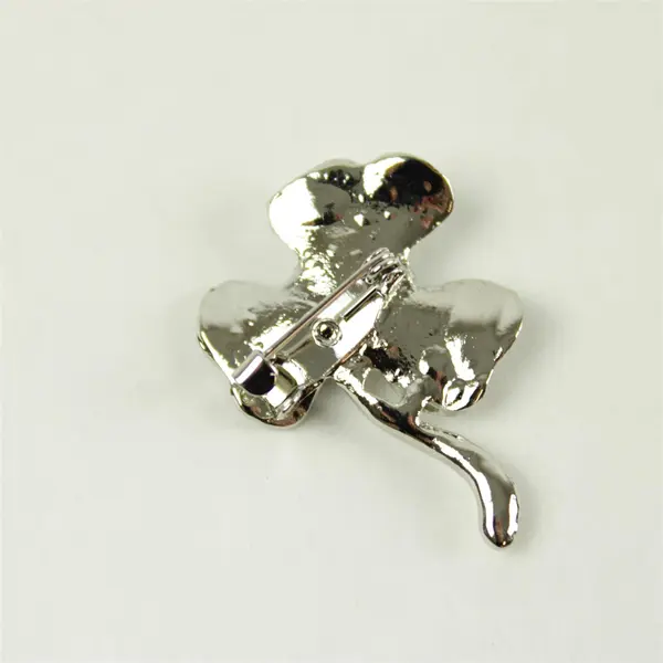 Vintage Now Bijoux by Meera Clear Rhinestone Silver Tone Clover Brooch