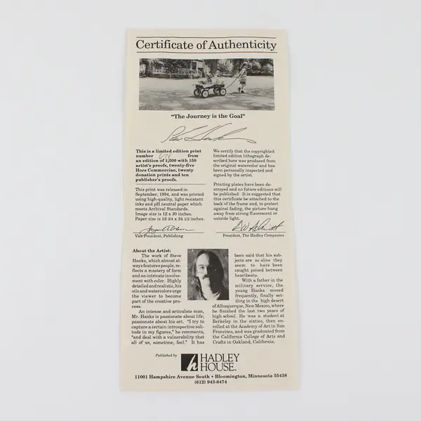 "The Journey Is The Goal" By Steve Hanks (COA, Print, Framed, 1994, 674/1500)