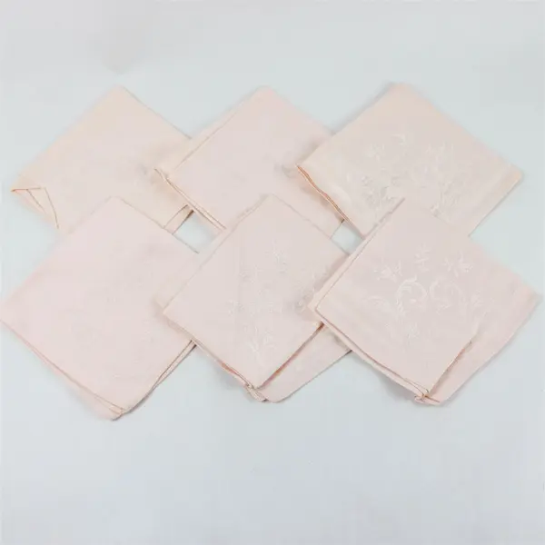 Set of 6 Peach Damask Linen Table Napkins