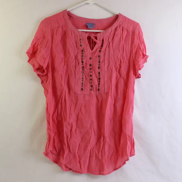 Laura Scott Studded Pink Short-Sleeved Blouse Women's Size XL