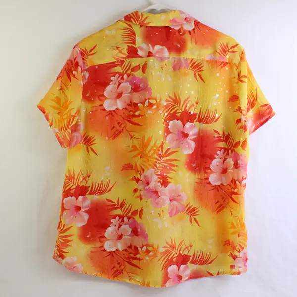 Lemon Grass Studio Sheer Yellow Orange & Pink Tropical Button-Up Women's XL