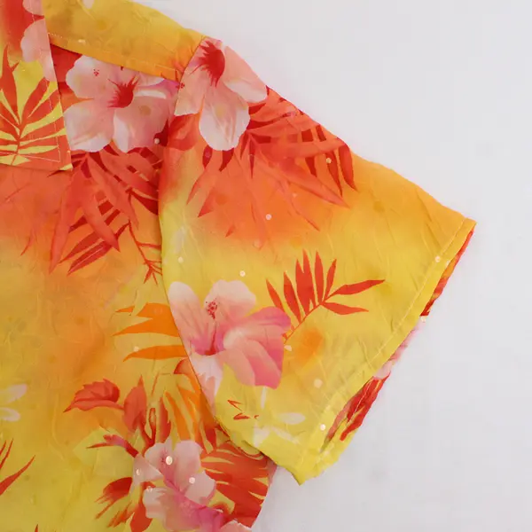 Lemon Grass Studio Sheer Yellow Orange & Pink Tropical Button-Up Women's XL