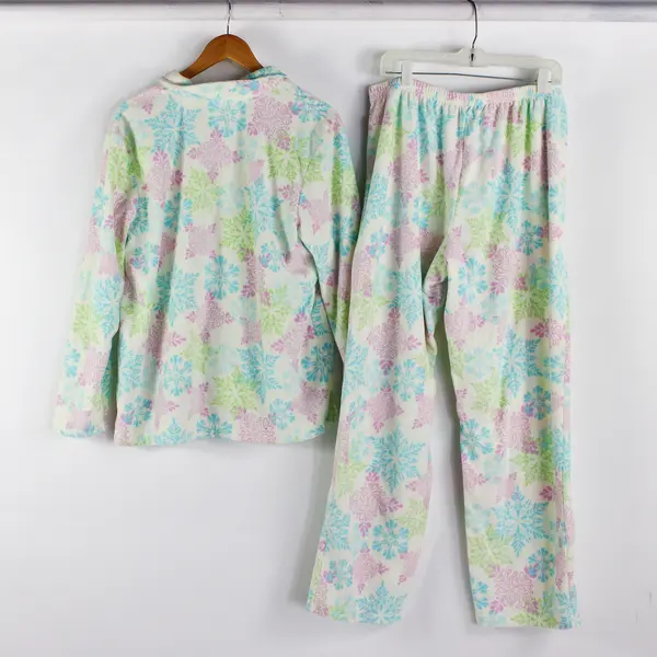 Pink K Multicolor Snowflake Pattern Fleece Pajama Set Women's Size XL