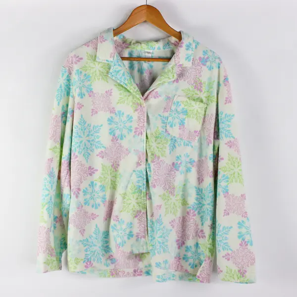 Pink K Multicolor Snowflake Pattern Fleece Pajama Set Women's Size XL