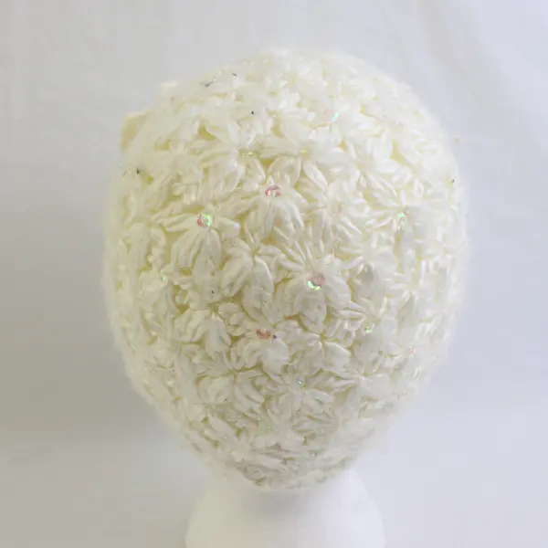 Candie's Knit Beanie White Sequined Floral Women's M/L