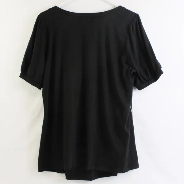 One Clothing Metallic Graphic Black Short-Sleeved Scoop Neck Top Women's  XL