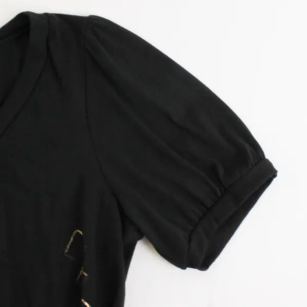 One Clothing Metallic Graphic Black Short-Sleeved Scoop Neck Top Women's  XL