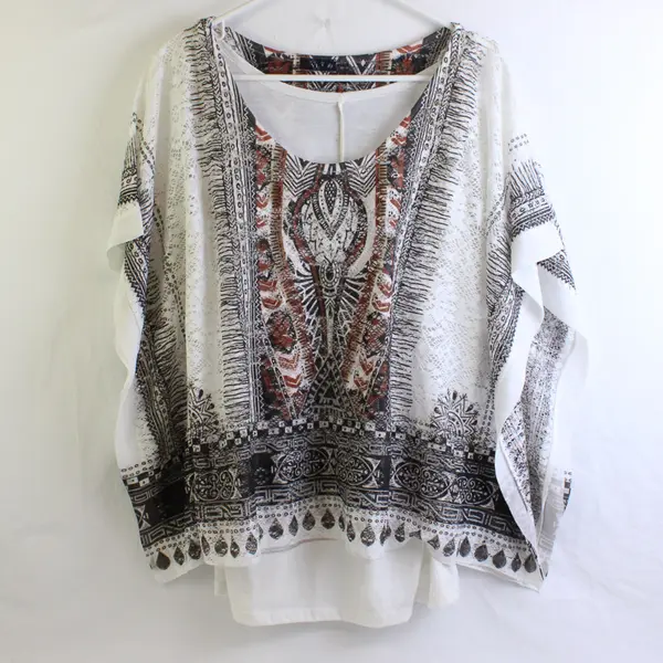 Lavish Openwork Layered Poncho Blouse Women's XL