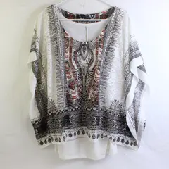 Lavish Openwork Layered Poncho Blouse Women's XL