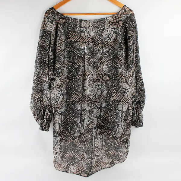 Ellen Tracy Sheer Snakeskin Print Roll-Tab Sleeve Blouse Women's XL