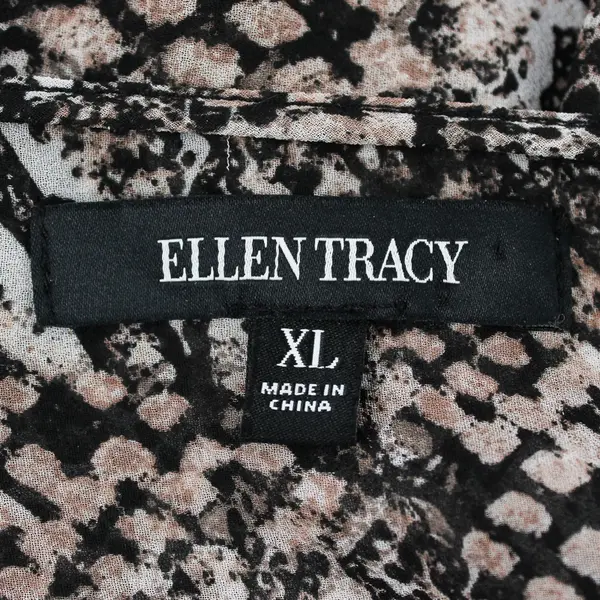 Ellen Tracy Sheer Snakeskin Print Roll-Tab Sleeve Blouse Women's XL