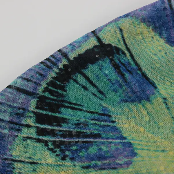 B.L.E.U. Peacock Feather Animal Print Layered Poncho Blouse Women's XL