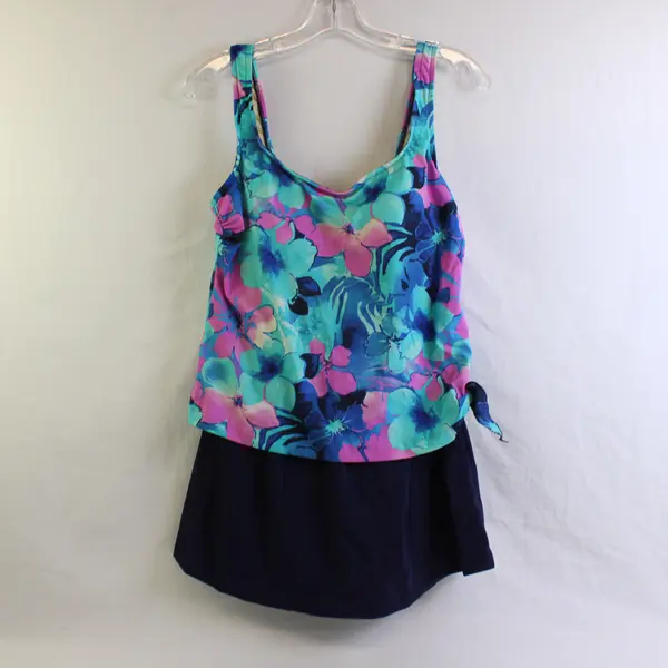 Maxine of Hollywood Pink & Blue Floral Print One Piece Swimsuit Women's Size 12