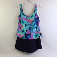 Maxine of Hollywood Pink & Blue Floral Print One Piece Swimsuit Women's Size 12