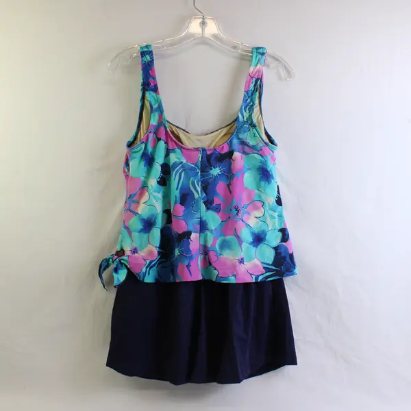 Maxine of Hollywood Pink & Blue Floral Print One Piece Swimsuit Women's Size 12