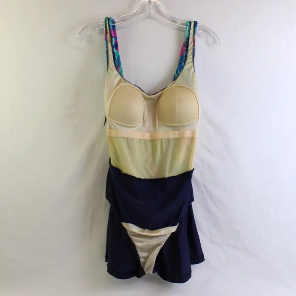 Maxine of Hollywood Pink & Blue Floral Print One Piece Swimsuit Women's Size 12