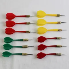 Brass-Cased Tip Darts Colorful Lot Of 12 Green, Red, Yellow 5 inches