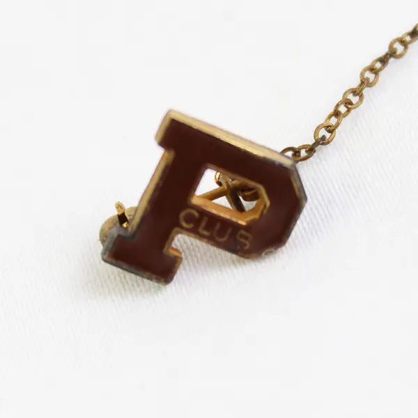 1965 Vintage P Club Brass Enamel Lapel Pins With Chain Attached Bear Cub 65 Pin