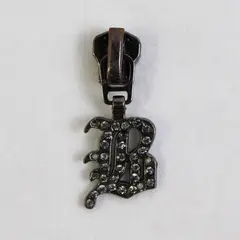 Initial Letter B Charm Zipper Pull Silver Tone Encrusted Rhinestones