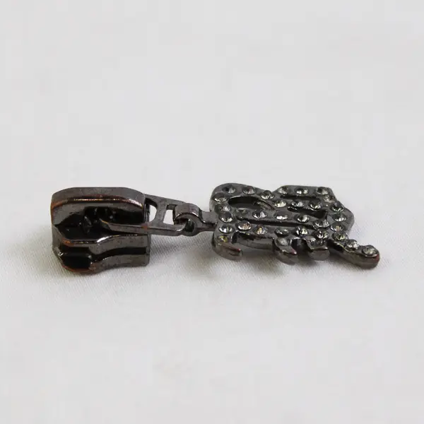 Initial Letter B Charm Zipper Pull Silver Tone Encrusted Rhinestones
