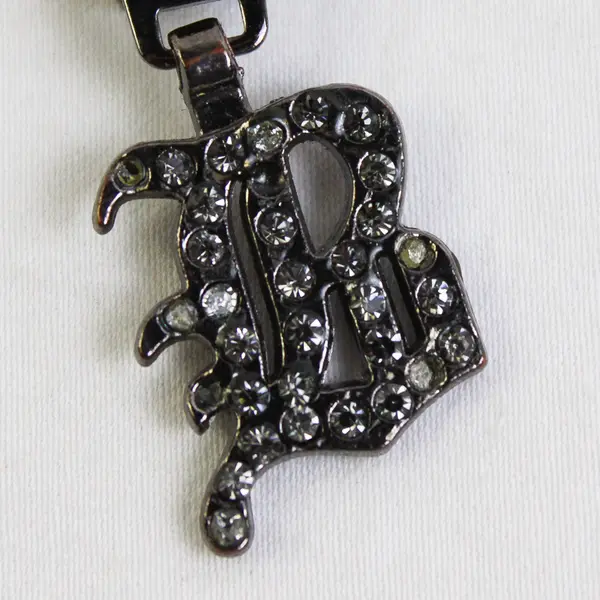 Initial Letter B Charm Zipper Pull Silver Tone Encrusted Rhinestones