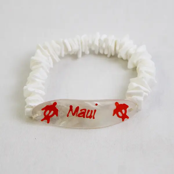Hawaiian Jewelry White Puka Shell Elastic Sea Turtles Maui Bracelet from Hawaii