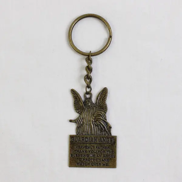 Bronze Guardian Angel Prayer Religious Classic Medal Keychain