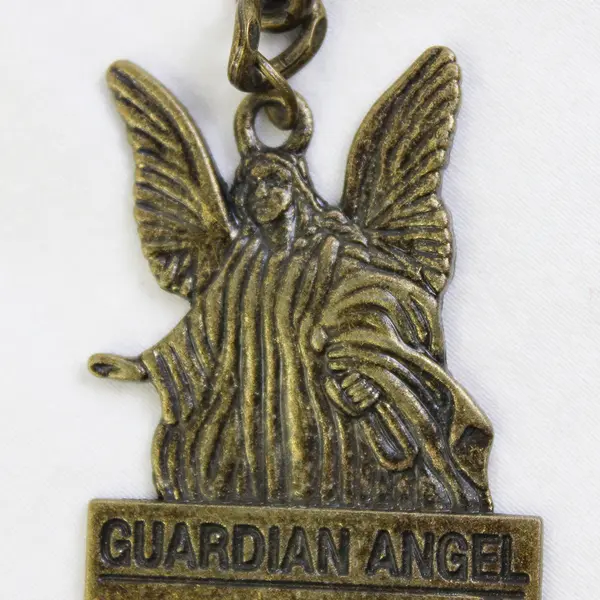 Bronze Guardian Angel Prayer Religious Classic Medal Keychain