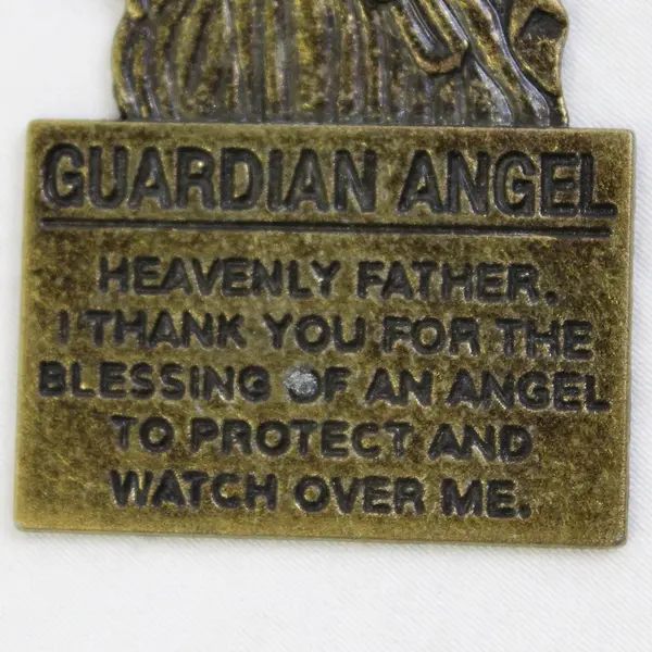 Bronze Guardian Angel Prayer Religious Classic Medal Keychain