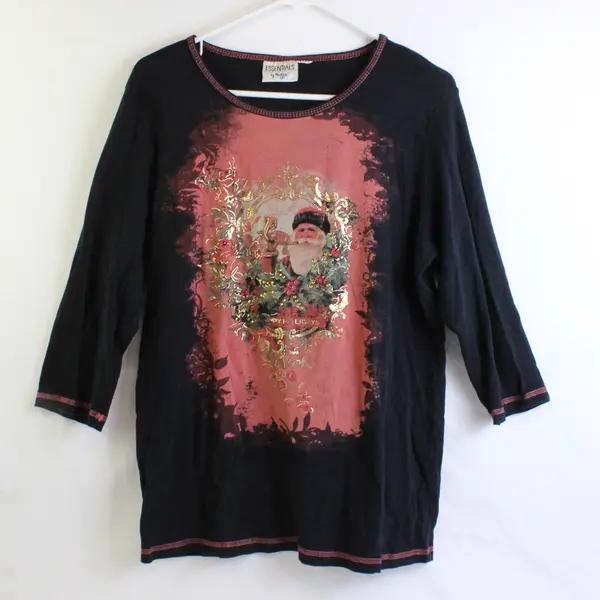 Essentials by Maggie 3/4-Sleeve Santa Claus Graphic T-Shirt Women's XL