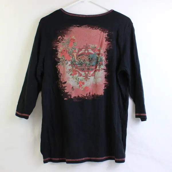 Essentials by Maggie 3/4-Sleeve Santa Claus Graphic T-Shirt Women's XL