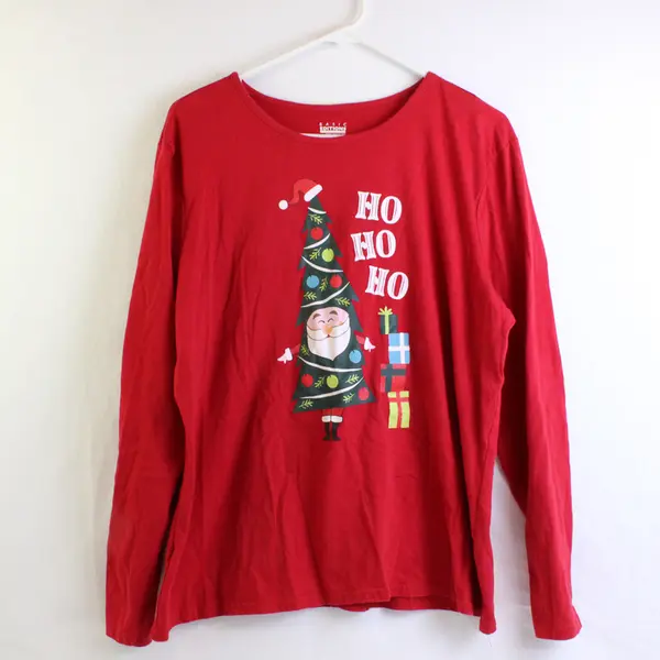 Basic Editions Ho Ho Ho Santa Red Long-Sleeved Graphic T-Shirt Women's XXL