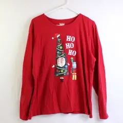 Basic Editions Ho Ho Ho Santa Red Long-Sleeved Graphic T-Shirt Women's XXL