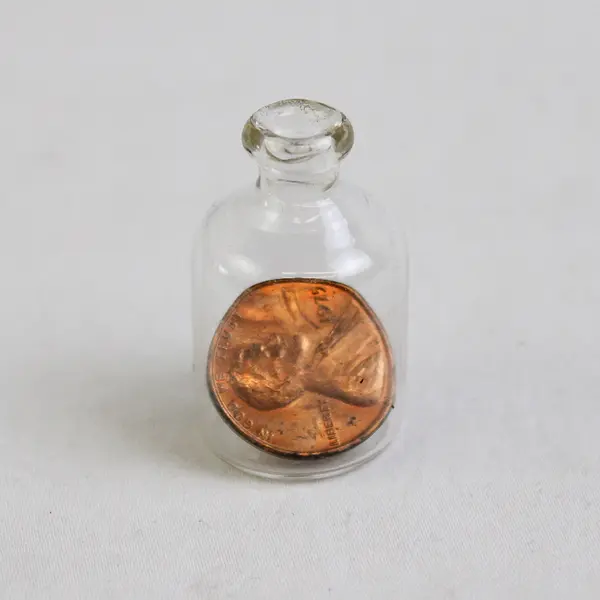 Rare 1975 Penny Inside Miniature Glass Bottle Small Date No Mint Mark Lincoln
