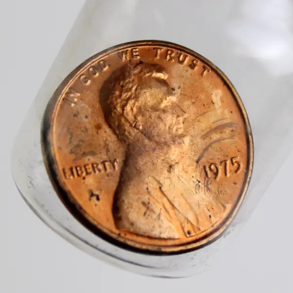Rare 1975 Penny Inside Miniature Glass Bottle Small Date No Mint Mark Lincoln