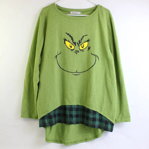 Misslook Grinch Green Long-Sleeved Faux-Layered Top Women's XL