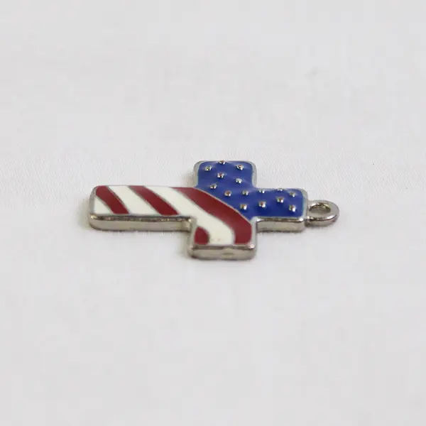 American Flag Cross Pendant Religious Faith USA Red White Blue Enamel